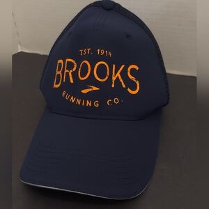 Brooks Navy Blue Orange Run Happy Mesh Snapback Trucker Hat Brooks Running Co